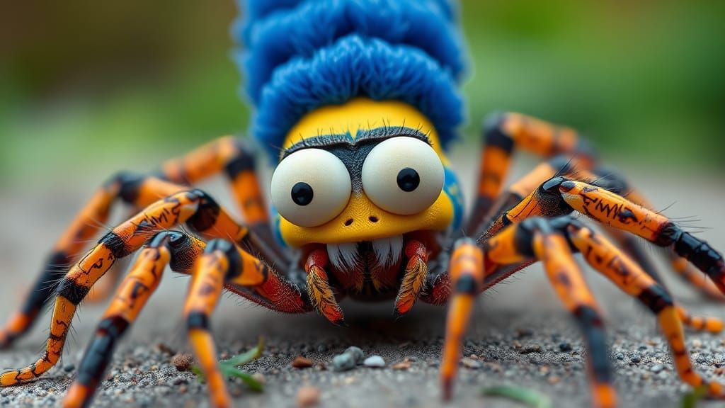 The Simpsons as Colorful Spiders in Hyperrealistic Photo