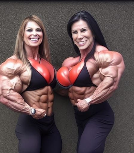 Two Muscular Female Bodybuilders with Ripped Physique