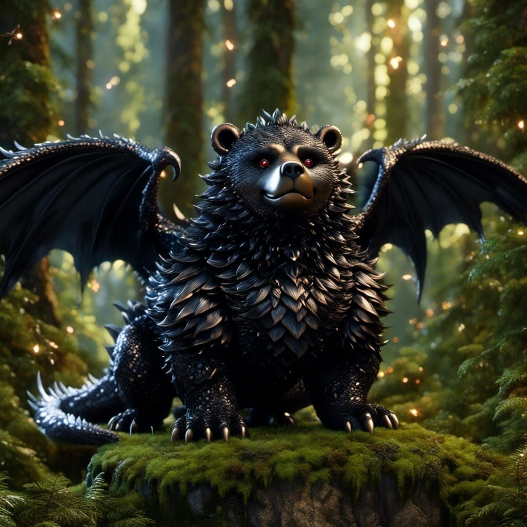 Adorable Winged Bear Dragon with Sparkling Eyes