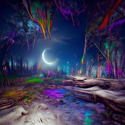 Psychedelic Moonlit Forest Concept Art