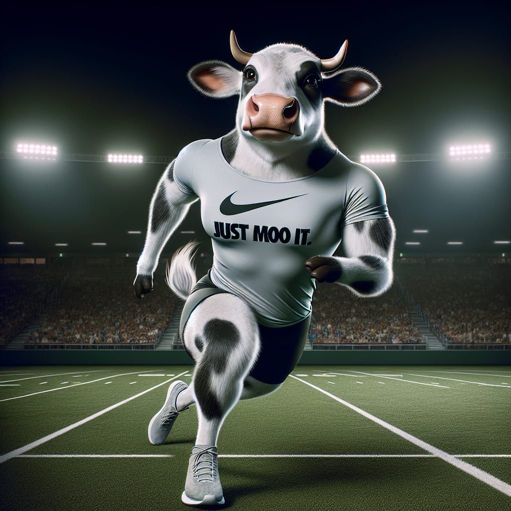Hyperrealistic Cow Athlete on Sports Field in 16k