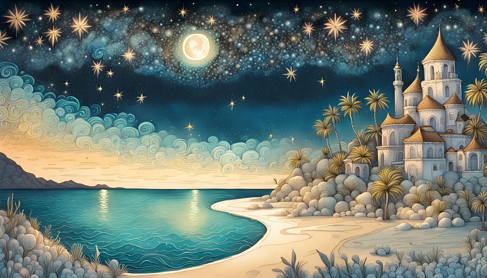 Luminous Stardust Island Fairytale Illustration