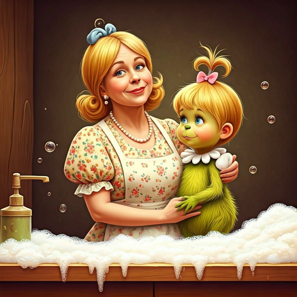 Cindy Lou Who and Baby Grinch in Whoville