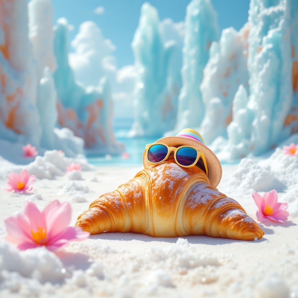 Croissant Sunbathing on Sugar Beach, Matte Painting