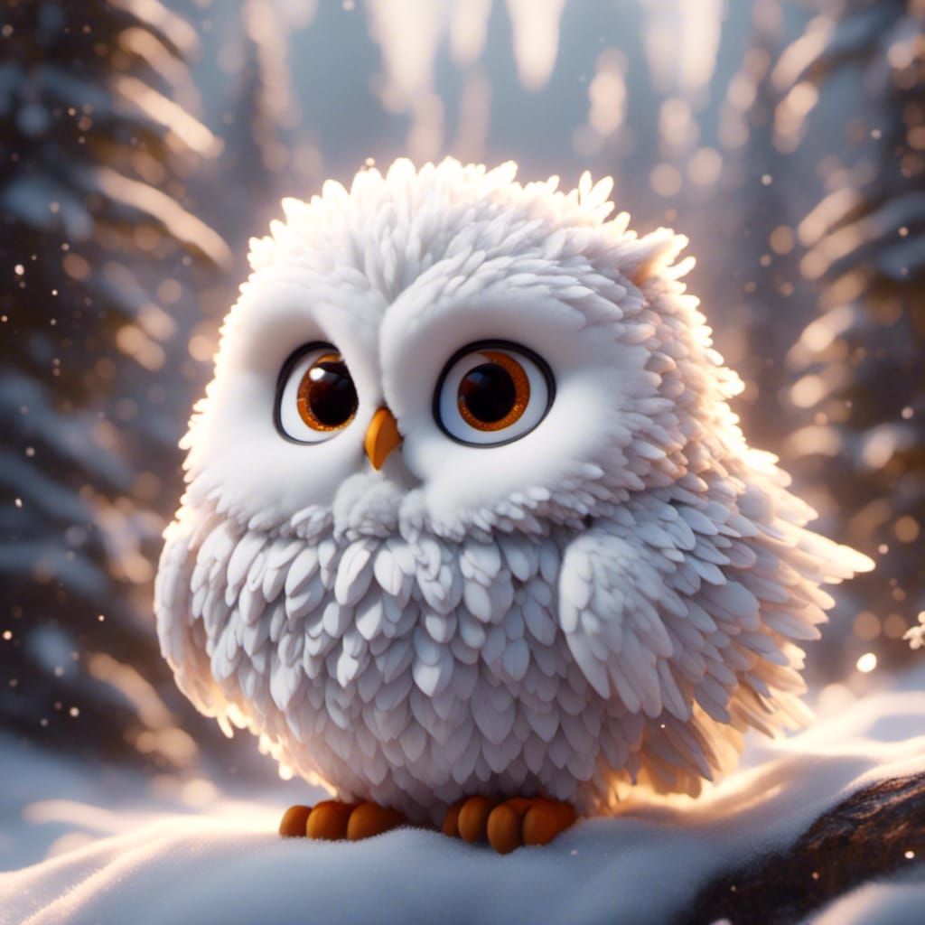 Cute Chibi Snow Owl Rides Fox in 3D Render
