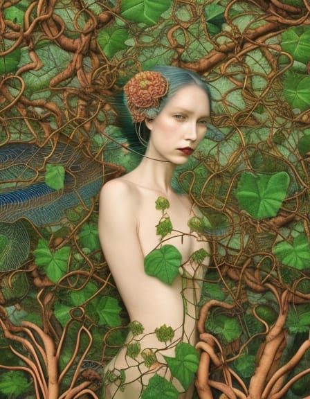 Dragonfly-Human Hybrid in Forest, Detailed Art