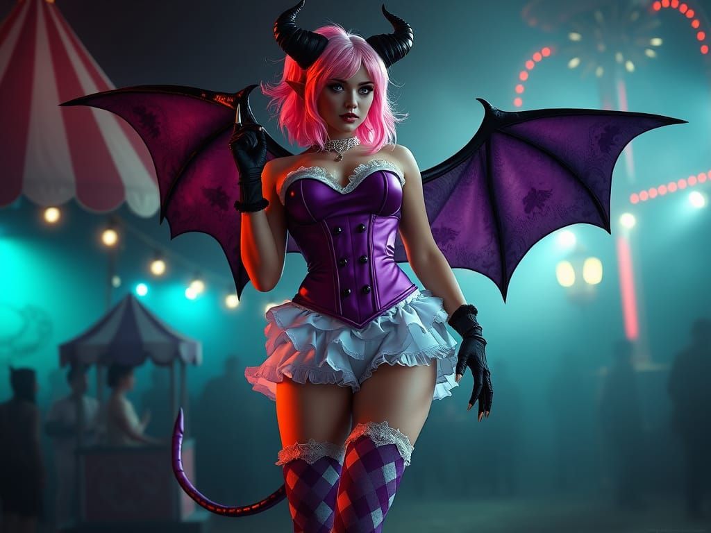 Hourglass Clown Girl in Dark Circus, Digital Art