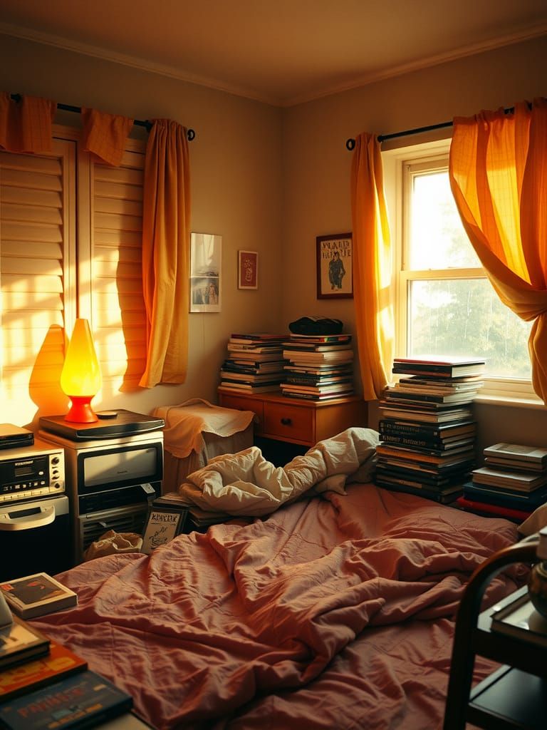 Nostalgic 90s Bedroom in Rainy Afternoon Light