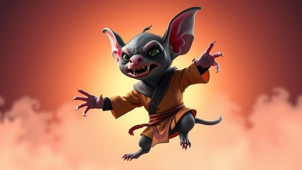 Chibi Vampire Bat Monk Practicing Kung Fu