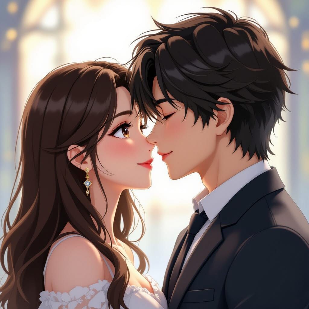 Anime Couple's Tender Kiss in Detailed 3D Art