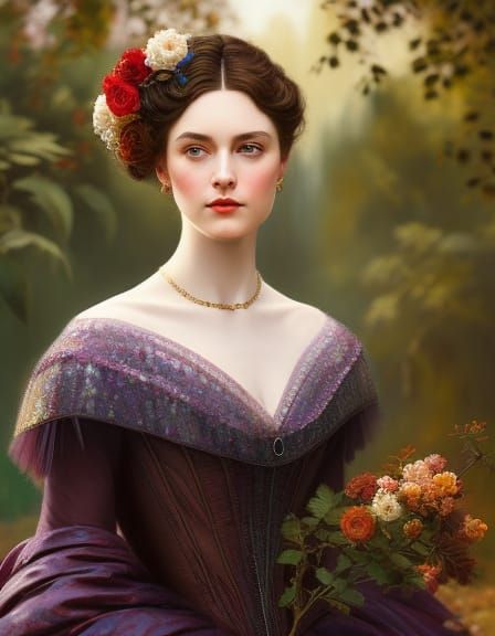 Victorian Beauty Portrait in Hyperdetailed Oil Painting Styl...