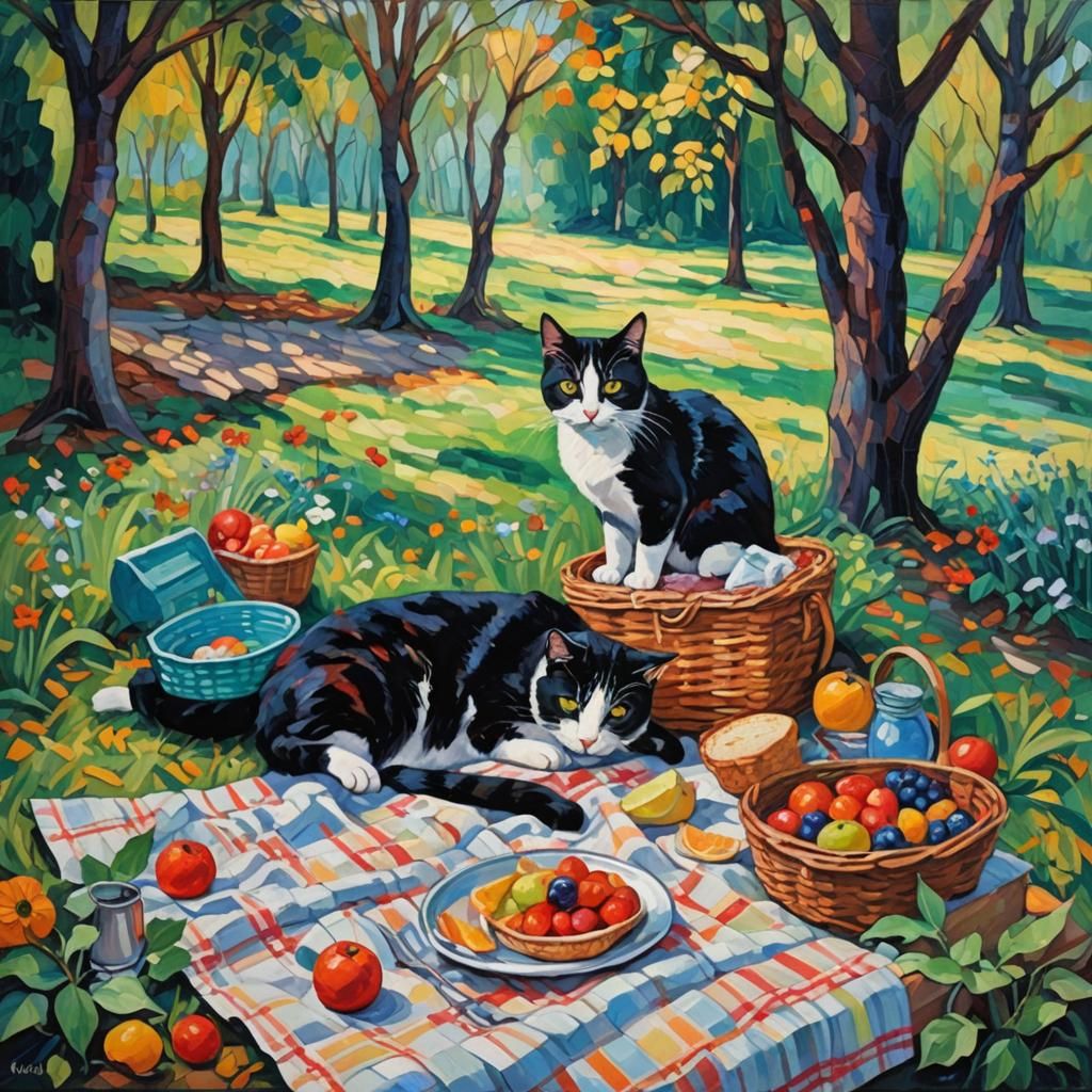 Colorful Picnic Scene in Expressionist Impasto Style