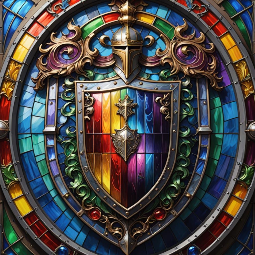 Medieval Shield in Vibrant Stained Glass