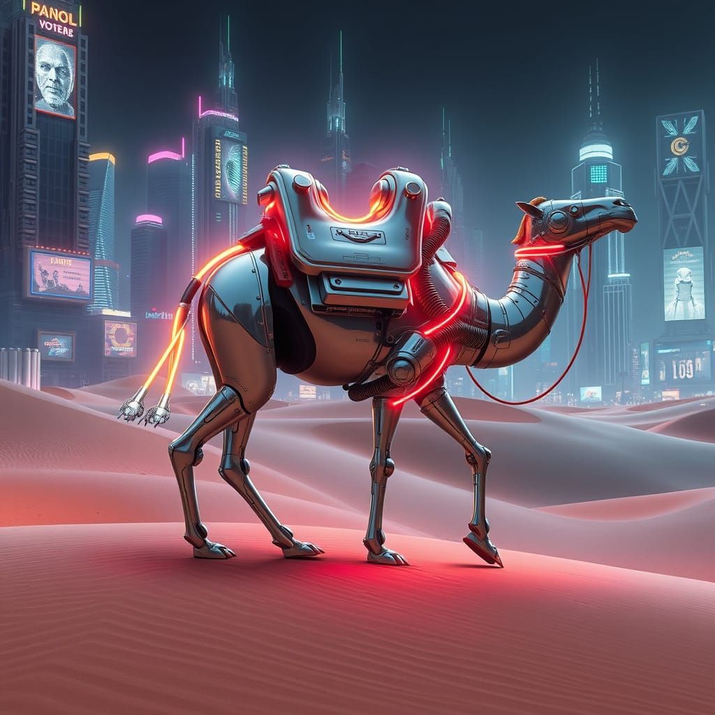 Futuristic Cyberpunk Camel in Alien Desert