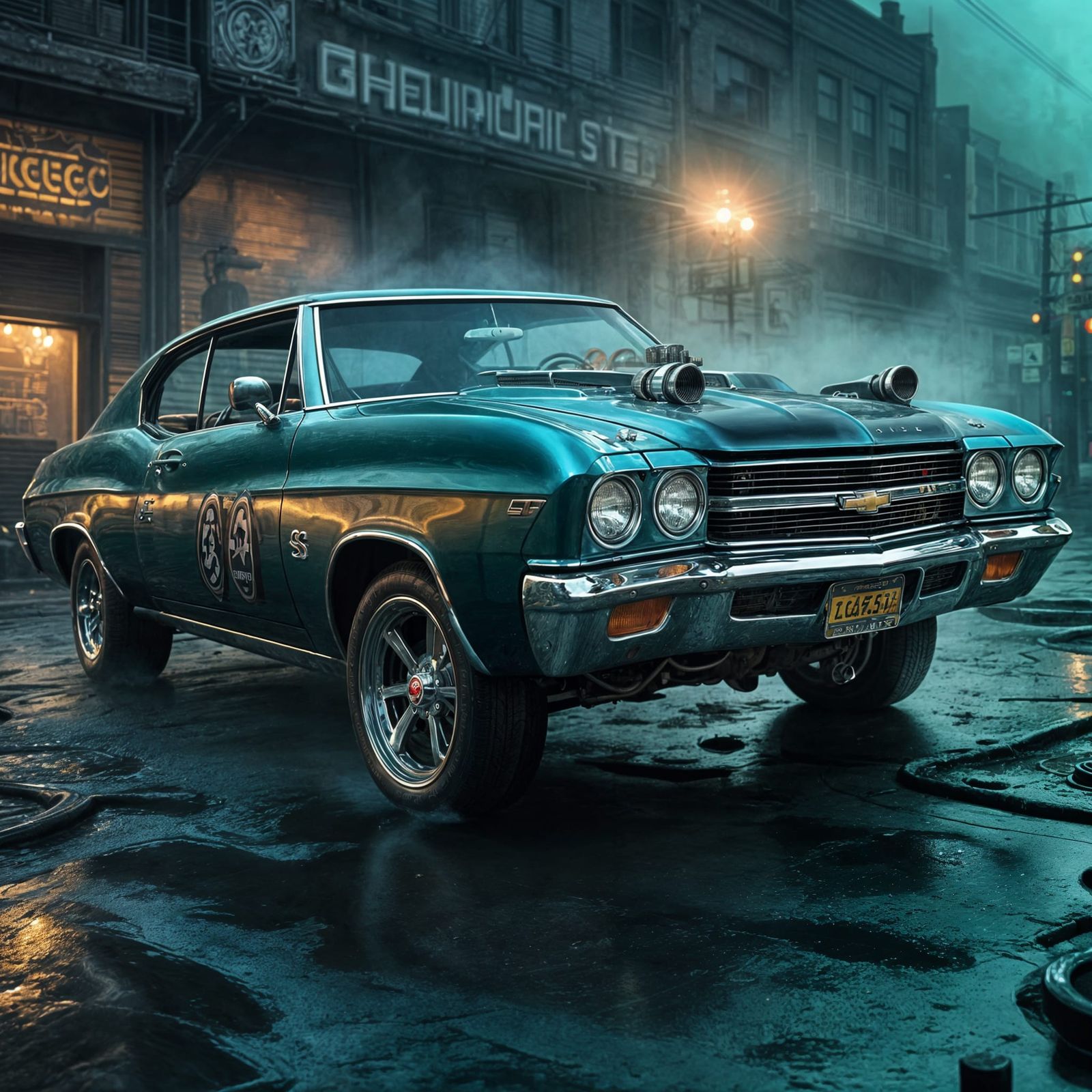Neon Chevrolet Chevelle SS in Toxic Steampunk City