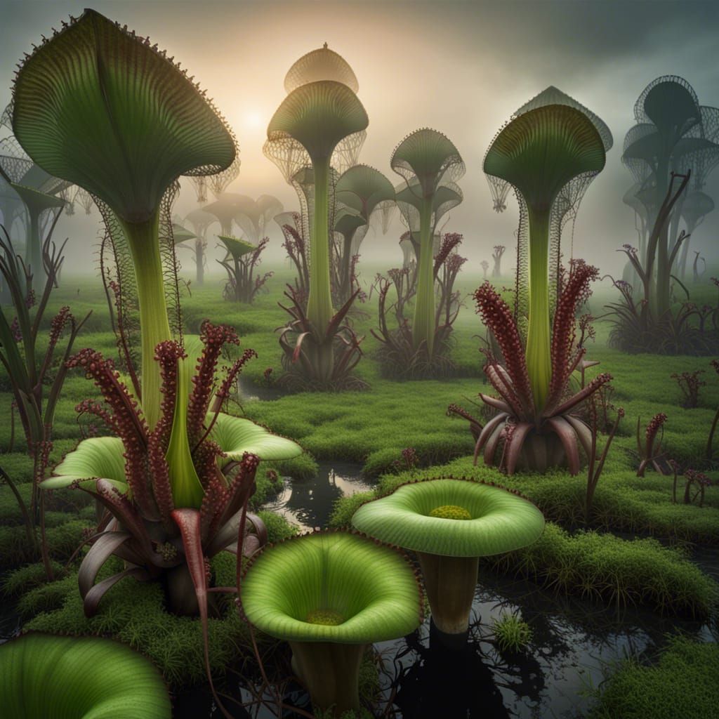 Gigantic Carnivorous Plants in Subtropical Wetland