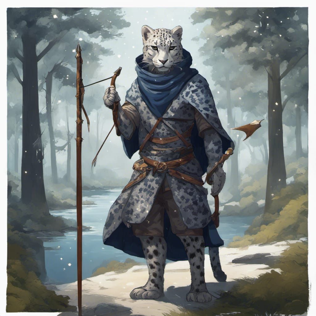 Snow Leopard Tabaxi Archer in Sunny Forest