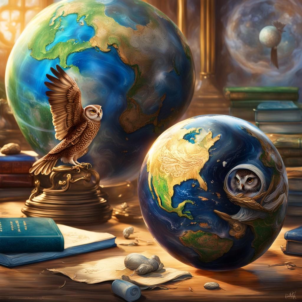 Transparent Globe with Human and Animals, Splash Art