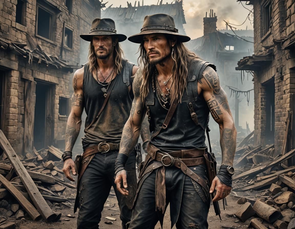 Post-Apocalyptic Raider in Burned Hamlet, Airbrush Style