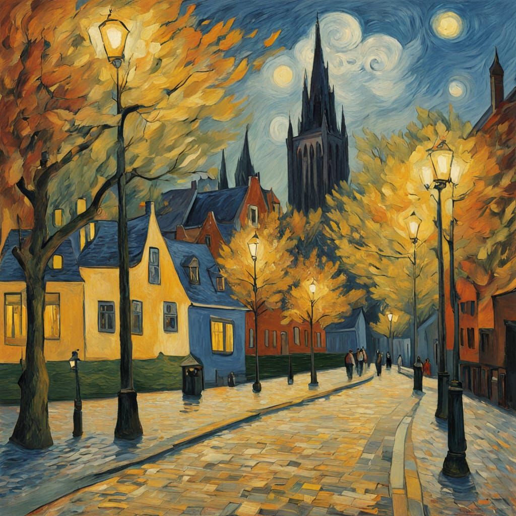 Neo-Impressionist Lahey, Netherlands Streetscape in Vibrant ...