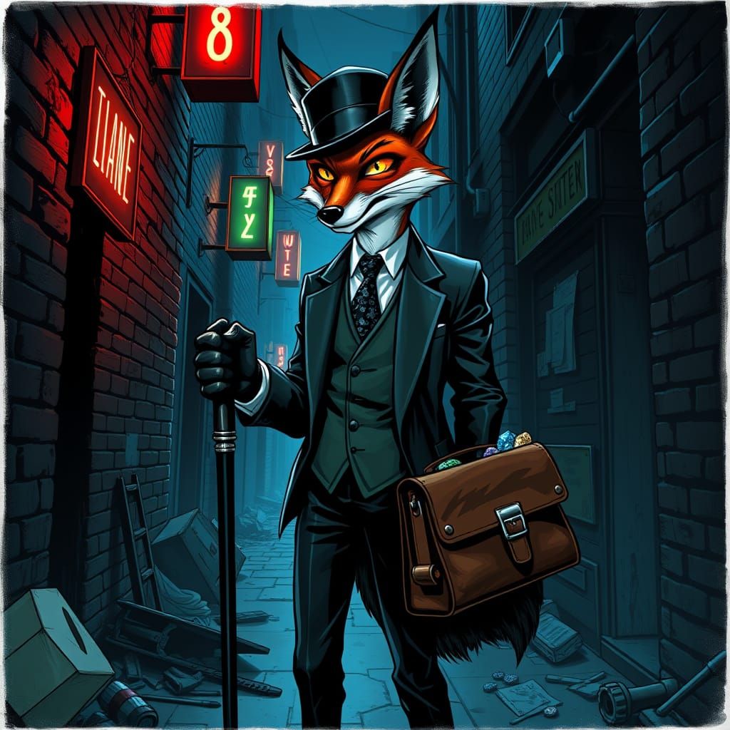 Gritty Fox in Film Noir Alleyway