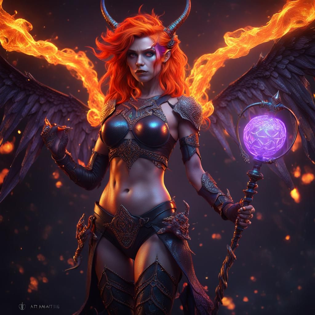 Gothic Mermaid Angel Demon with Lightning Staff