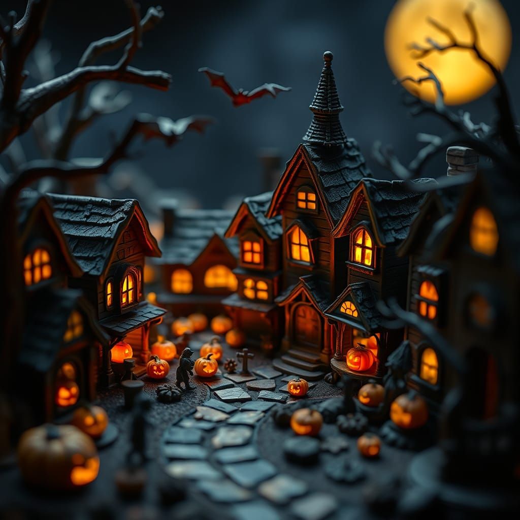 Whimsical Halloween Claymation Town in Stop-Motion Style