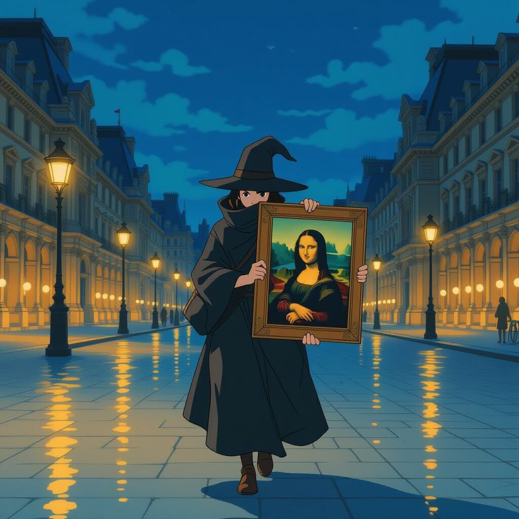 Mona Lisa Stolen from Louvre in Ghibli Anime Style