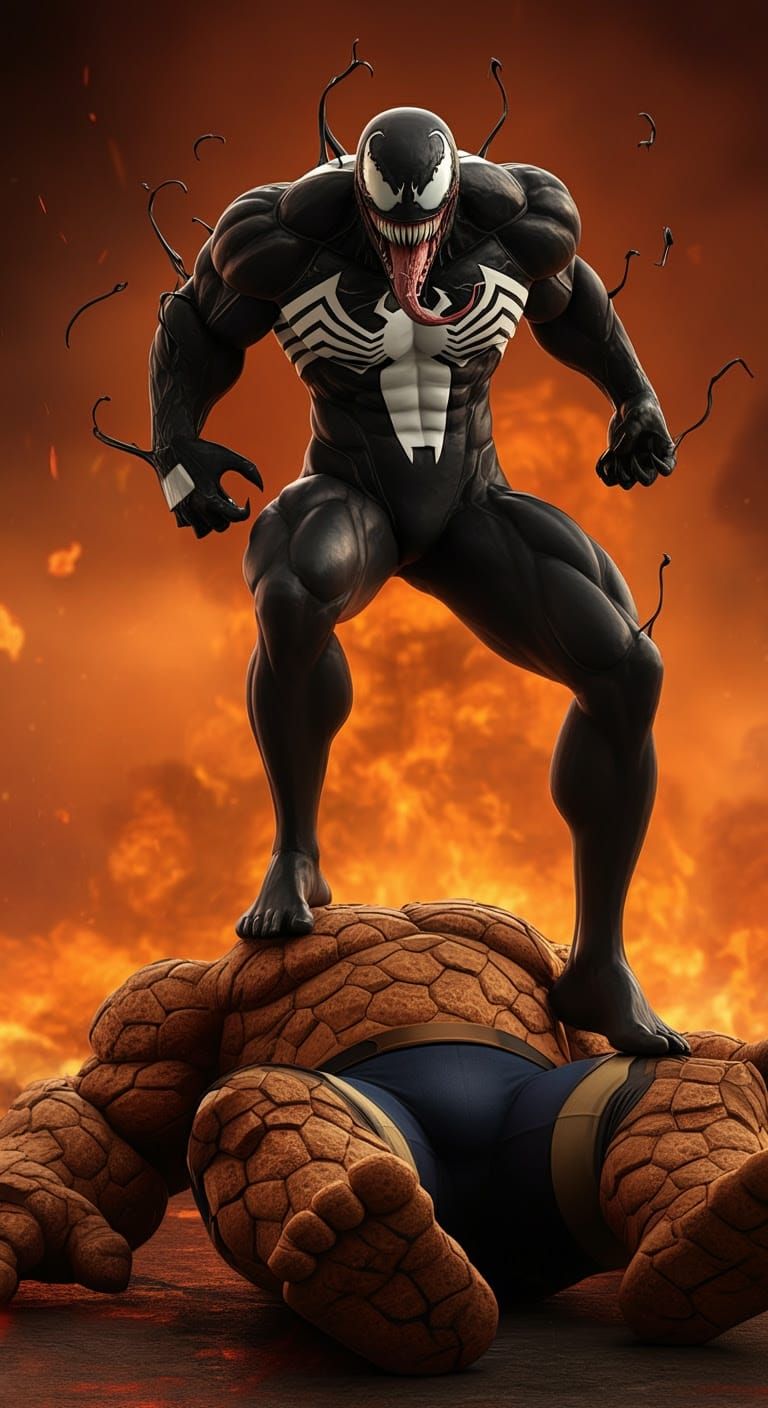Venom Dominates the Thing in a Hyper-Realistic 3D Anime Styl...