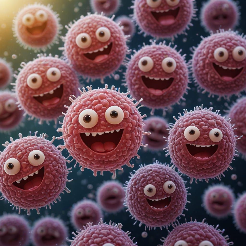 Adorable Cocci Cells Family Portrait in Microscope Style