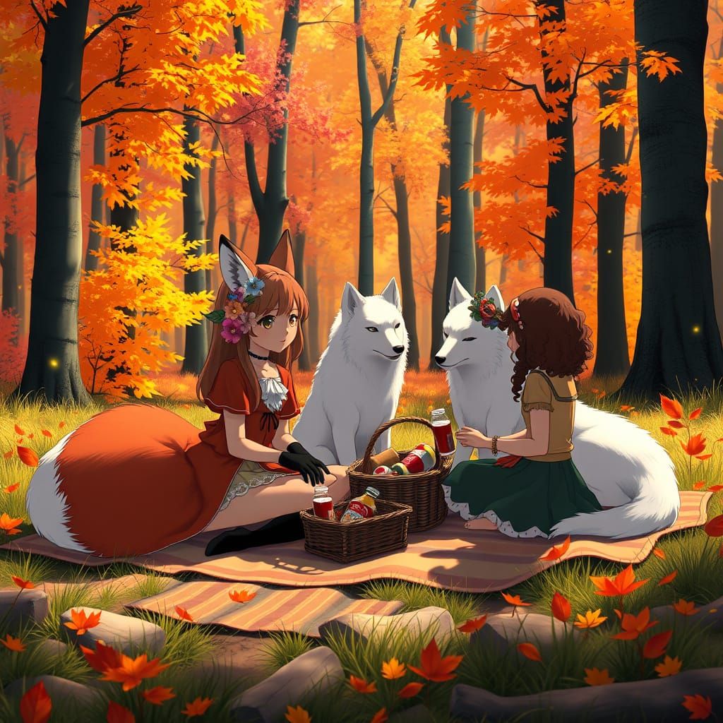 Surreal Autumn Scene in Studio Ghibli Style