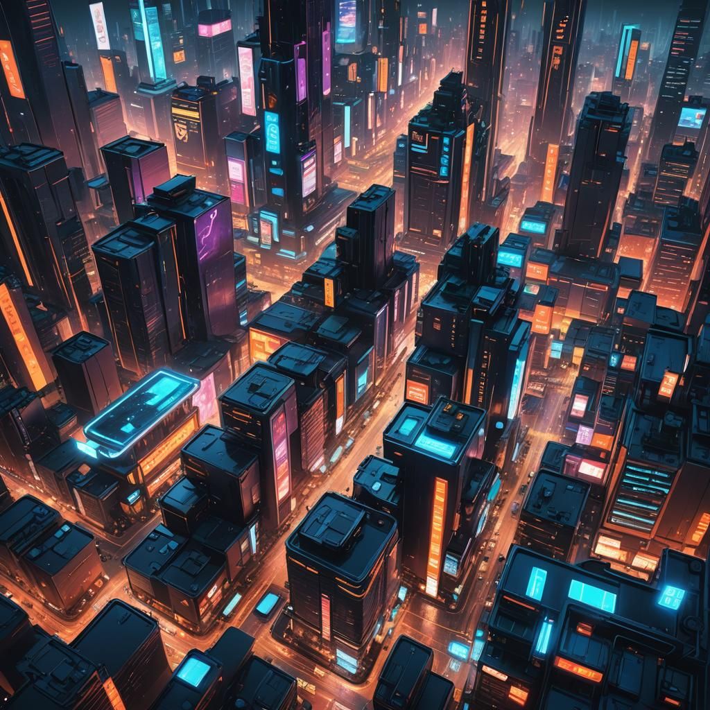 Cyberpunk Metropolis: Neon Skyscrapers in Anime Style