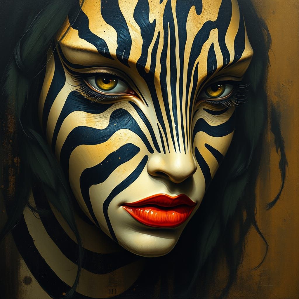 Surrealist Dreamscapes Zebra Striped Portrait in Miro's Bold...