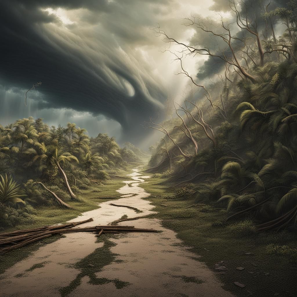 Hurricane's Path of Destruction on a Sunny Day