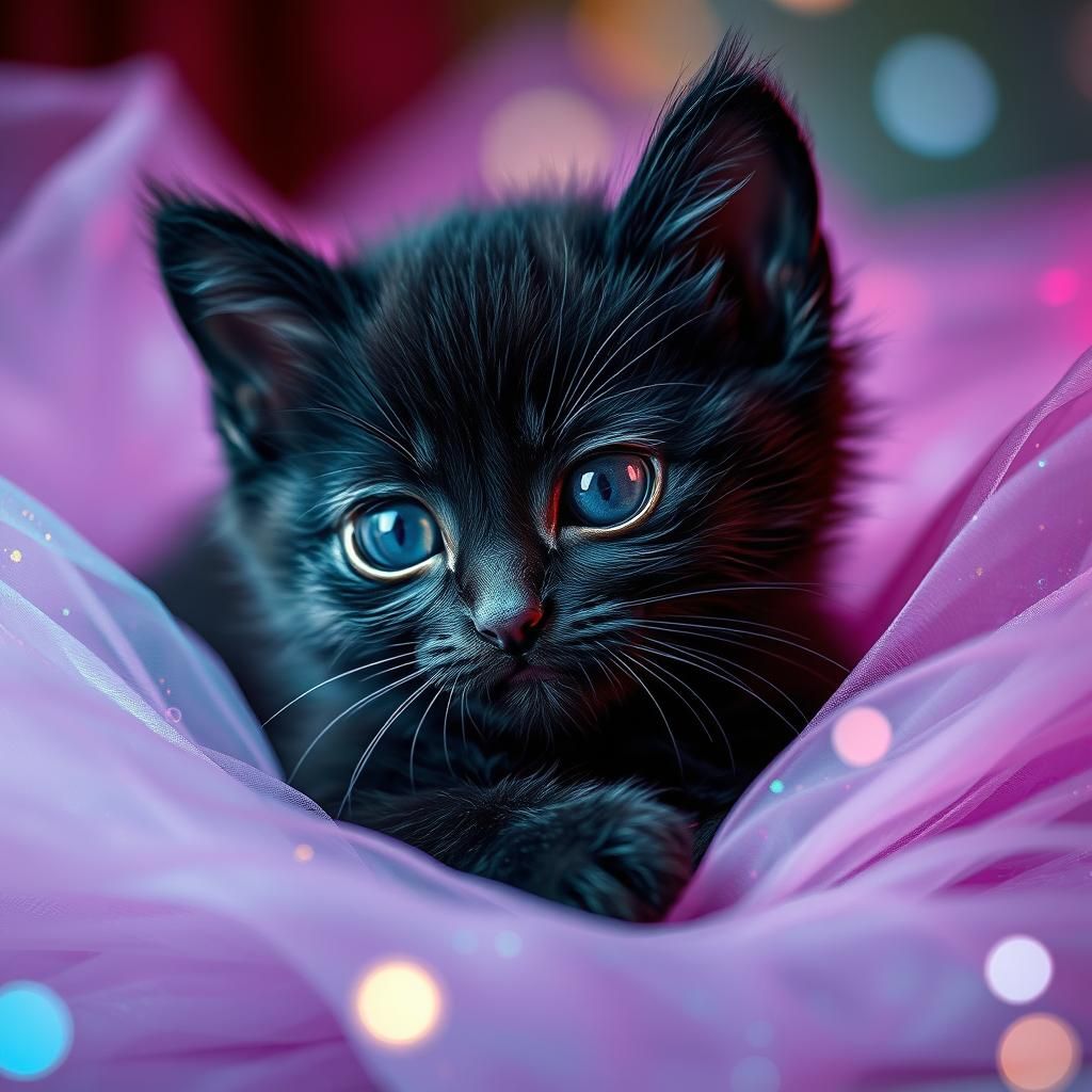 Cute Kitten Portrait in Dreamy Fantasy Style