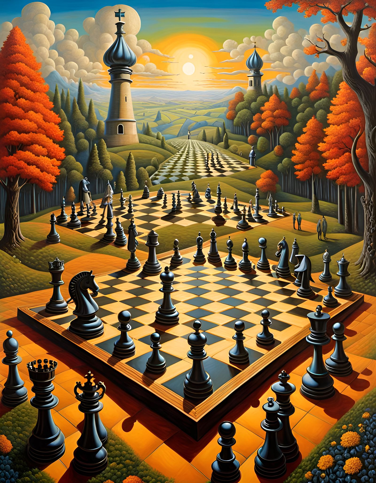 Surreal Chessboard World in Cheval/Gonsalves Style
