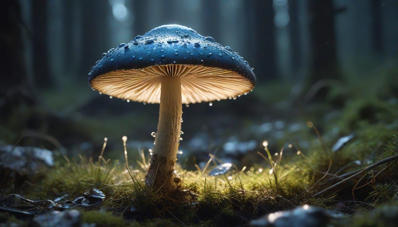 Ethereal Blue Fire Mushroom in a Celestial Glow