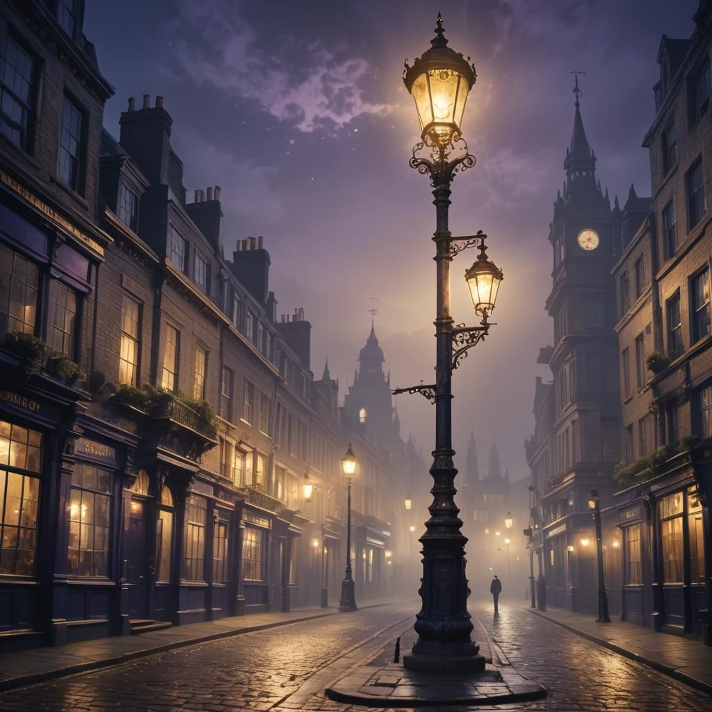 Victorian Fantasy Lamppost in Misty London