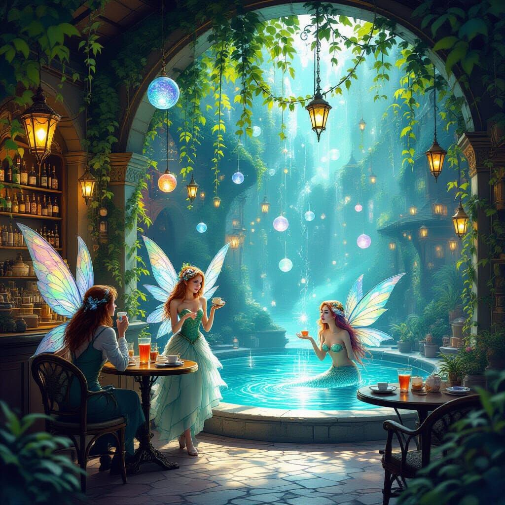 Enchanted Faerie Cafe With Magical Creatures