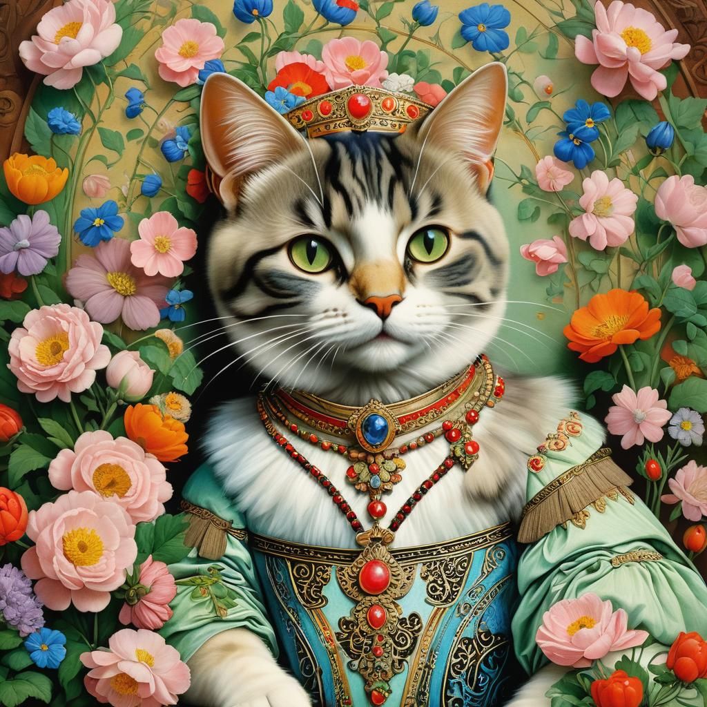 Detailed Art Nouveau Portrait with Floral Elements