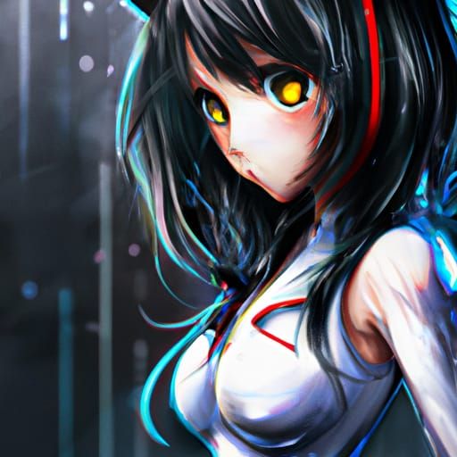 Cyberpunk Anime Cat-Girl in Red Bikini, 8K