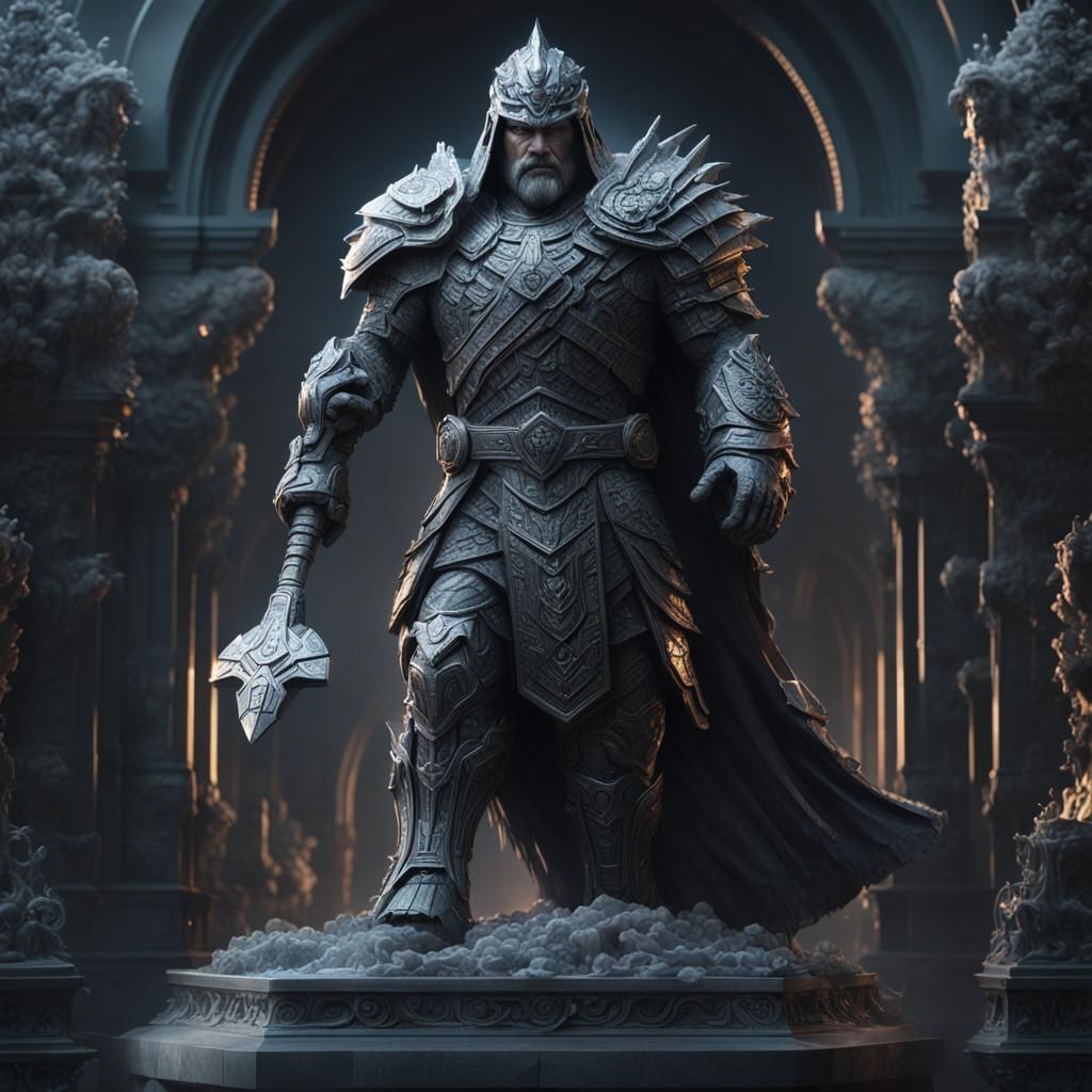 Crystal Synth Warrior Statue: Digital Matte Painting