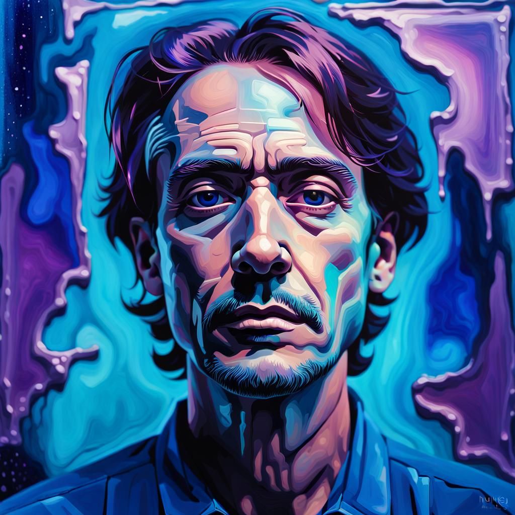 Electric Blue Lithium Portrait in Rothko Style