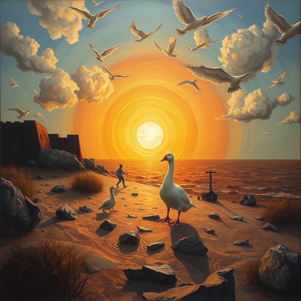 Surreal Cosmic Horror Landscape in Oil Painting Style