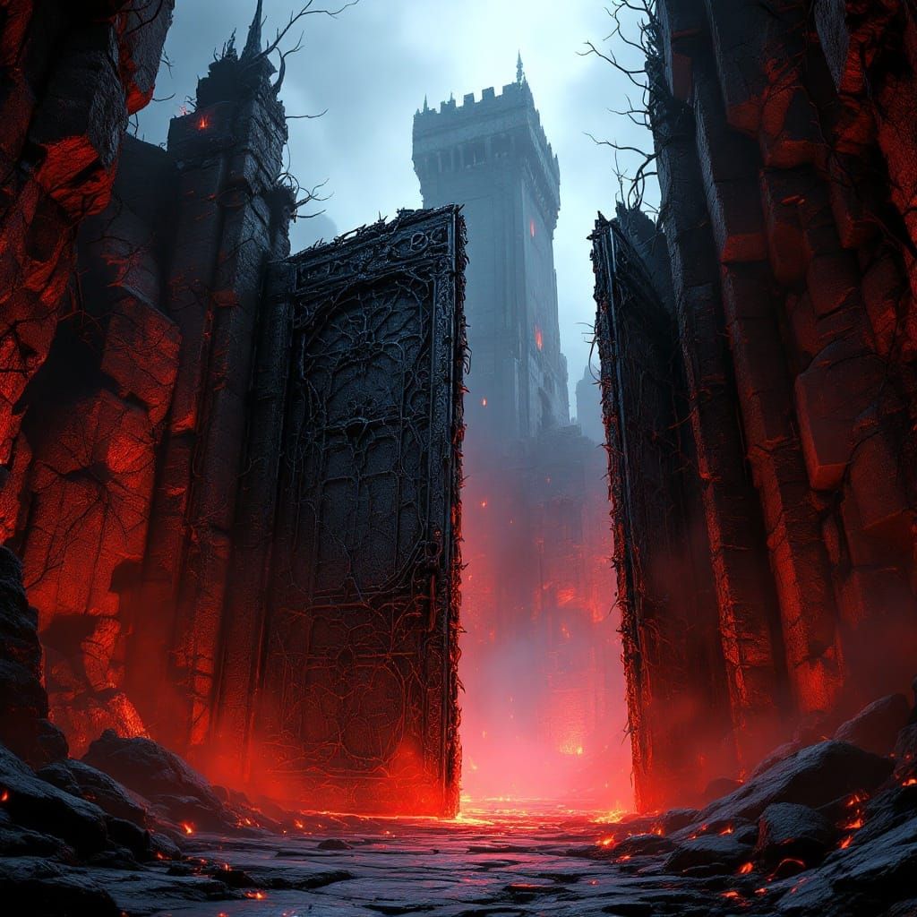 Ominous Entrance to Hell: A Gothic Horror Scene