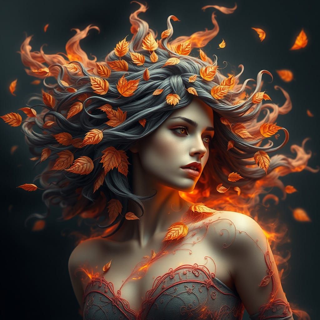 Airbrush Fantasy Goddess of Autumn Flames