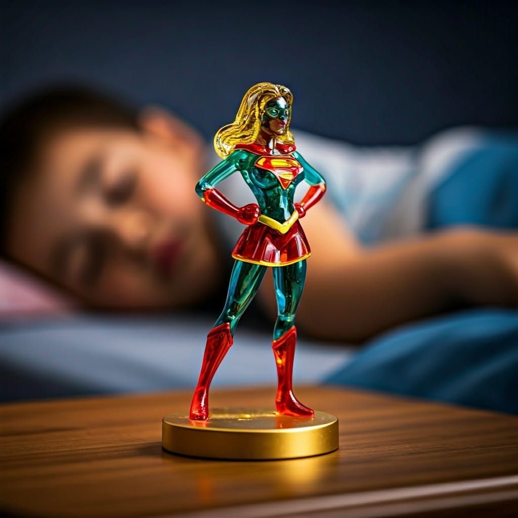 Enameled Glass Superheroine Figurine with Ethereal Glow