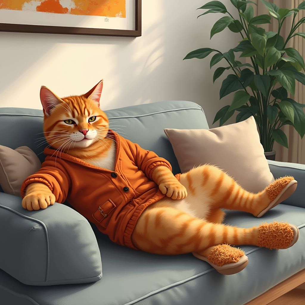 Charming Tabby Cat Lounging in Modern Apartment