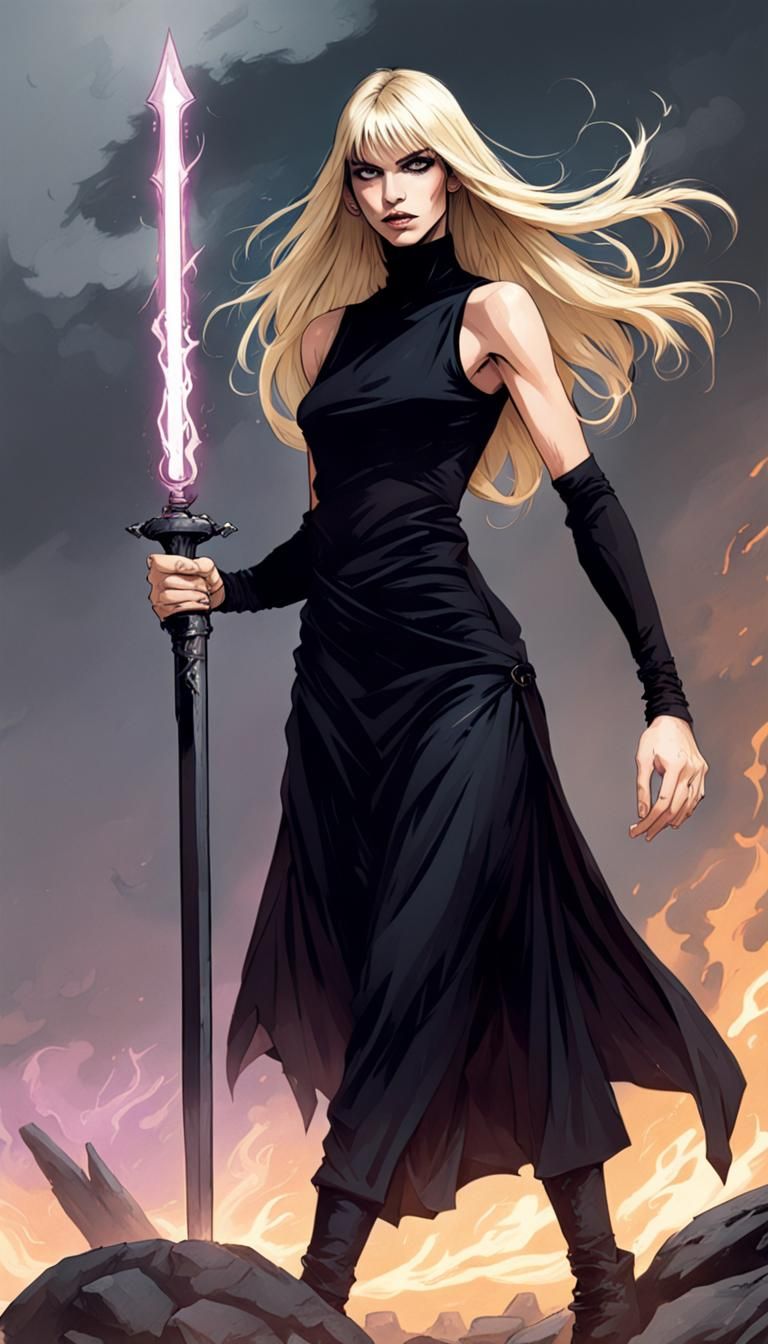 Fantasy Warlock Character with Soul Sword