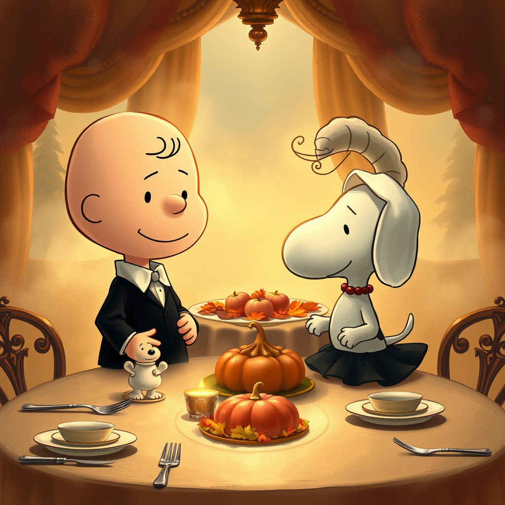 Thanksgiving with Charlie Brown in Dreamlike Landscape